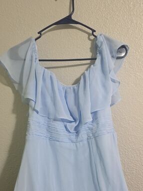 Light Blue Ruffled Off-Shoulder Women's Dress